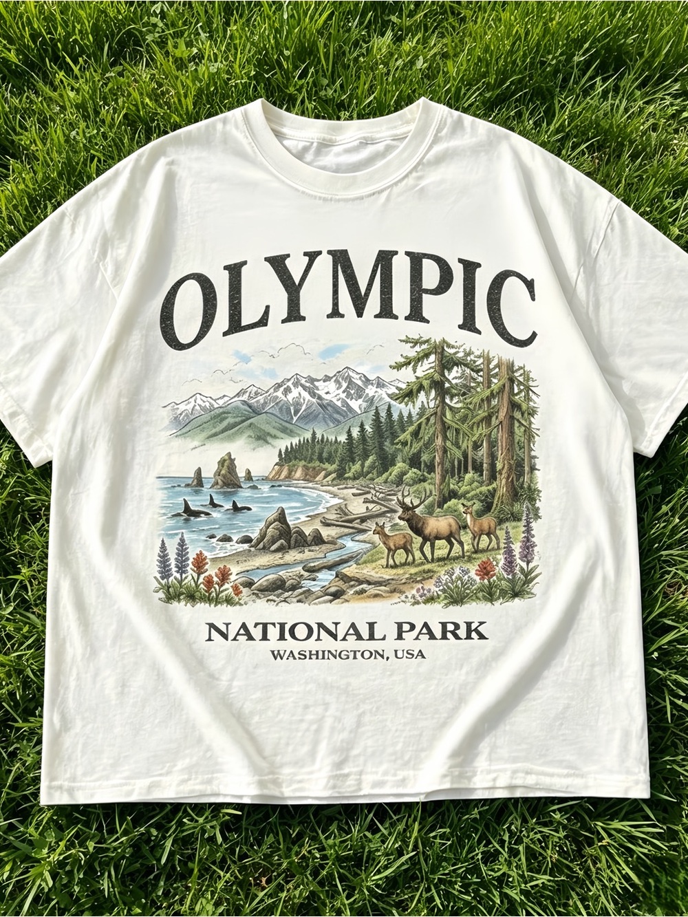 Olympic National Park natural scenery pattern white unisex T-shirt